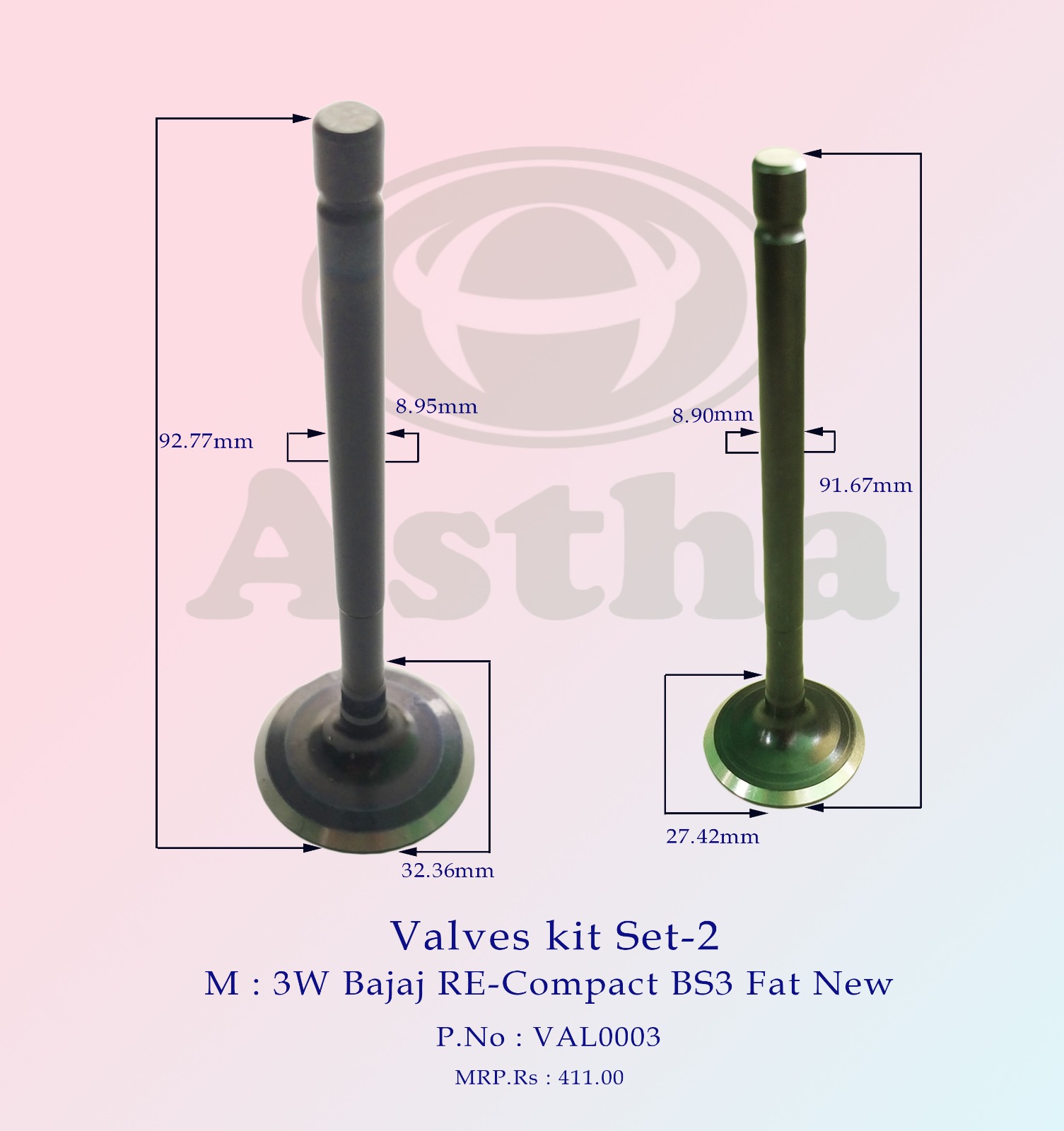 Valves Kit (Set-2) 3W Bajaj RE- Compact BS6 (New) Big Seat